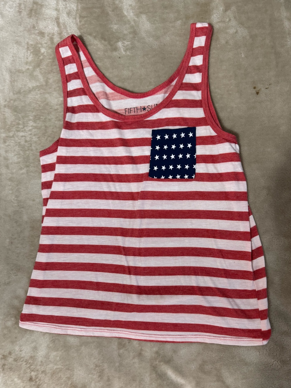 Fifth Sun Red & White Striped Tank with Navy Star Trim